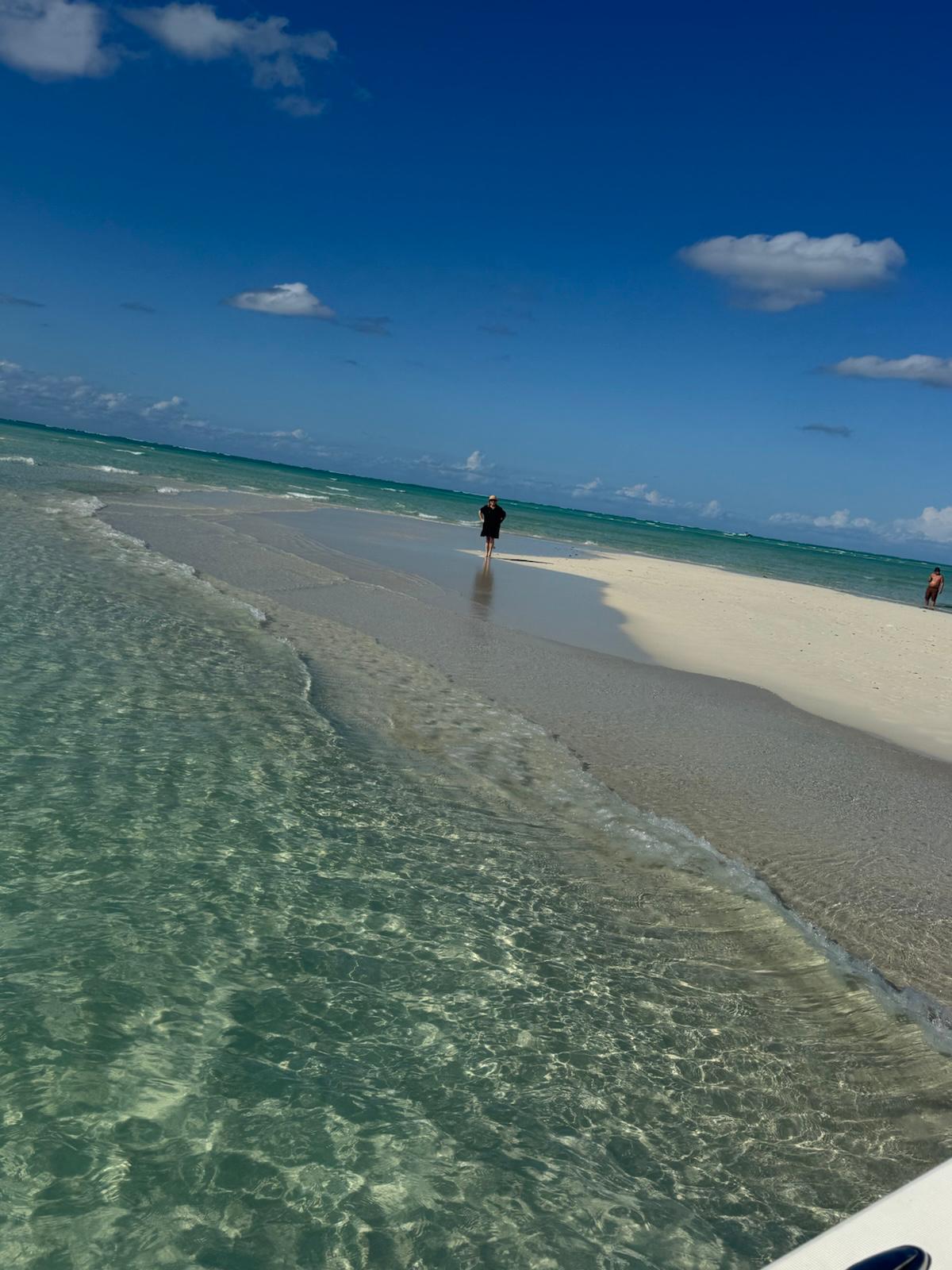 Walking a remote sandbar at low tide